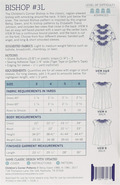 Children's Corner Bishop 3-6 Years Pattern...