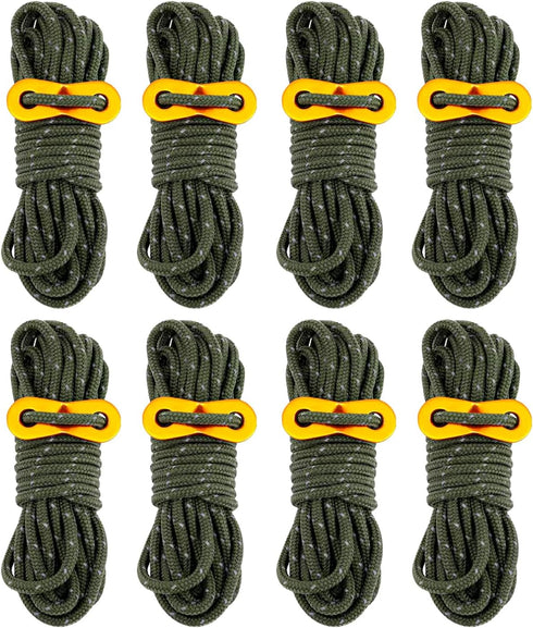 8 Pack 4mm Guy Lines Ultralight Tent Cords with Aluminum Adjuster Tensioner Outdoor Camping Guylines Ropes for Tent Tarp,Climbing,Hiking Backpacki...