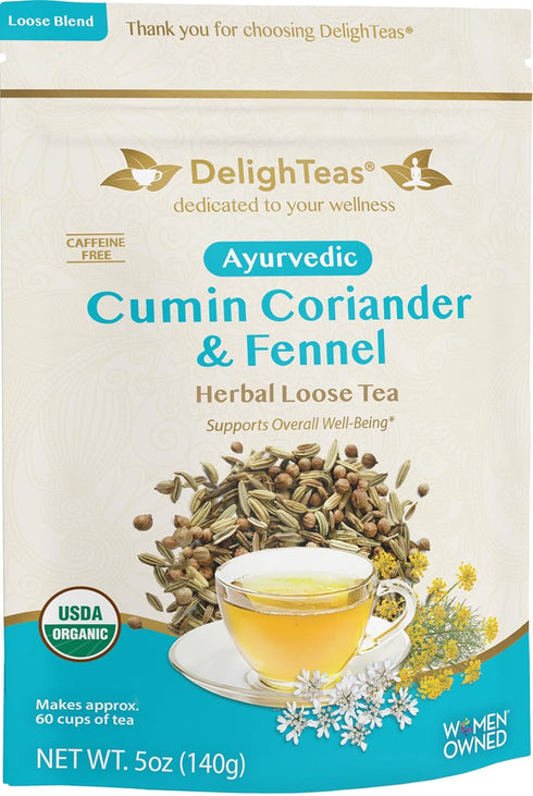 DelighTeas Organic Digest & Detox CCF Tea | Ayurvedic Cumin, Coriander, Fennel Loose Leaf Tea for Digestion, Detox Cleanse | USDA Organic, Non-GMO...