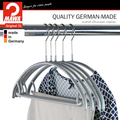 Mawa by Reston Lloyd Non Slip Metal Clothing Hanger, Smooth Shoulder Support with Skirk Hooks/Pant Bar, Model 42-U,Silver...