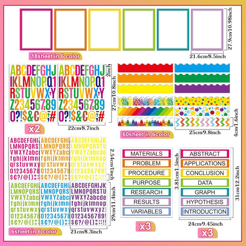 92 Pcs Science Fair Board Supplies 60 Trim Scalloped Bulletin Borders 18 Presentation Subtitles 6 Project Titles 8 Letter Sticker for Classroom Di...