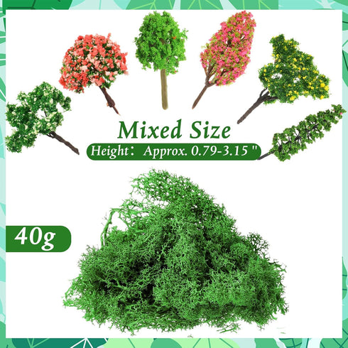 28 Pcs Model Trees Fake Miniature Trees Diorama Supplies Model Scenery Supplies Miniature Garden Accessories with Faux Moss Snow Leaves Decor for ...