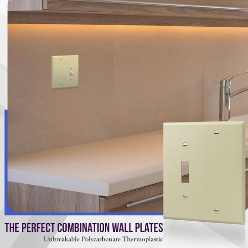 ENERLITES Combination Wall Plate (Blank Device/Toggle Switch), Standard Size 2-Gang, Polycarbonate Thermoplastic, Ivory 880111-I...