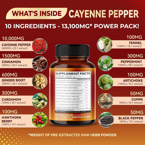 Cayenne Pepper Capsules - Ultra complex with Cinnamon, Ginger, Cardamom, Hawthorn Berry - Support Digestion, Circulation & Overall Wellness (180 c...