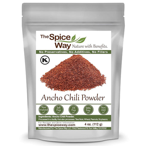 The Spice Way Premium Ancho Chile - Pure Ancho Chilli Powder (4 oz) made from pure dried ancho chili peppers with no additives, no agents. reseala...