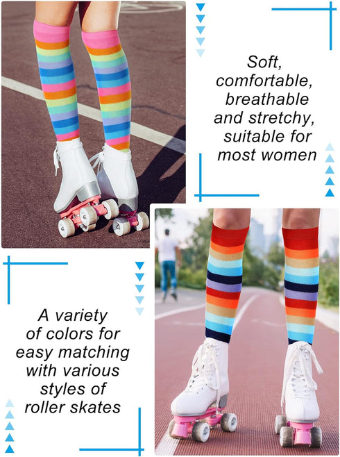 Unittype 6 Pair Rainbow Pride Knee High Socks for Women Striped Socks Long Socks Tube Socks Roller Skate Socks for Girls Youth Gift...