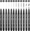 Bianyo Black Art Pen Set - 12 Assorted Sizes Fine Line Drawing, Upgraded Pigment Ink, Water-Resistant Archival Pens for Artists, Crafters, and Jou...