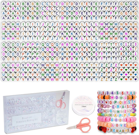 1450 Pieces Letter Beads kit, Acrylic 4x7mm Round Alphabet Beads for Bracelets Making, Letter Beads A-Z Heart Pattern Beads and Number Beads for B...