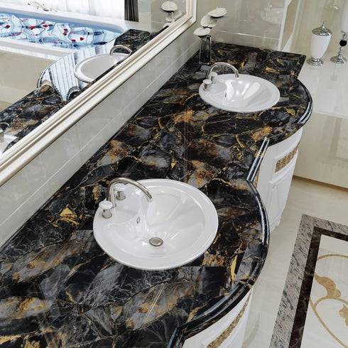 CRE8TIVE Glossy Slate Gold Marble Contact Paper Marble Wallpaper Peel and Stick Countertops for Kitchen Waterproof Self Adhesive Removable Marble ...
