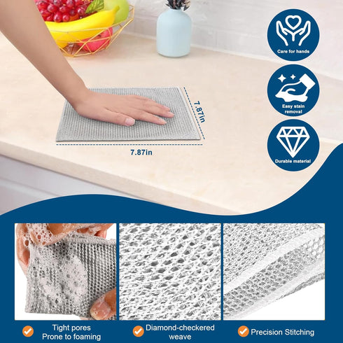 24-Pcs Wire Dishwashing Rag 3rd Generation Multipurpose Wire Dishwashing Rags for Wet and Dry, Strong Degreasing Power, Safe on Tableware for Cook...