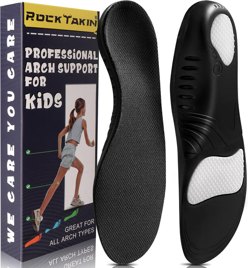 ROCKTAKIN Kids Arch Support Shoe Insoles, Plantar Fasciitis Orthotic Inserts Strong Support for Children's High Arch, Flat Feet Pain Relief, Foot ...