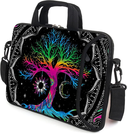 AMARY 13" 13.3" laptop sleeve chromebook case adjustable shoulder strap with handle accessory pocket (Colorful Tree)...