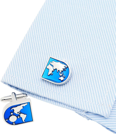 Blue Globe Earth Map Cufflinks for Men World Map Men's Cuff Link Set for Wedding Shirt Party Business Birthday Anniversary Dress...
