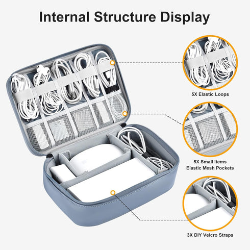 Large Capacity Electronics Accessories Organizer Travel Case with Adjustable Divider Waterproof Leather Cord Organizer Case Shockproof Tech Organi...