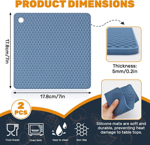 2 Pcs Silicone Mats for Kitchen Counter, Heat Resistant Trivets for Hot Pots and Pans, Flexible Non-Slip Pot Holders Hot Pads for Countertops Dish...