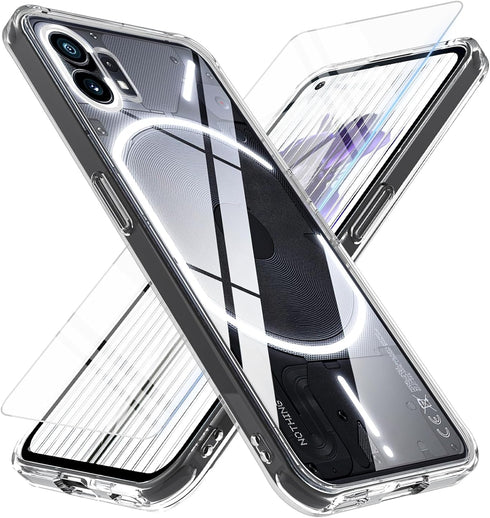 Hensinple for Nothing Phone 2 Case with Tempered Glass Screen Protector, Anti-Yellowing Military-Grade Drop Protection Cover, Shockproof Soft Slim...