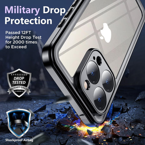 Designed for iPhone 15 Pro Case Waterproof,IP68 Underwater Heavy Duty Shockproof Built-in Screen Protector Phone Case,Black/Clear...