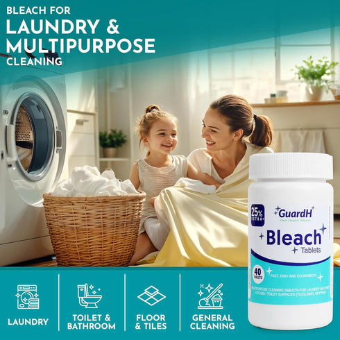 Bleach Tablets, 40 Count - Multipurpose Cleaning for Laundry, Kitchen Surfaces, Bathroom Tiles, and Toilet Bowls - Liquid Bleach Alternative...