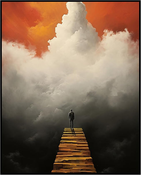 Posterizer 1 pcs-surreal artistic ladder in the sky-Abstract & Modern Art-Fantasy & Fiction Art-Gift for Art Lovers-Decor for Home & Office- UNFRA...