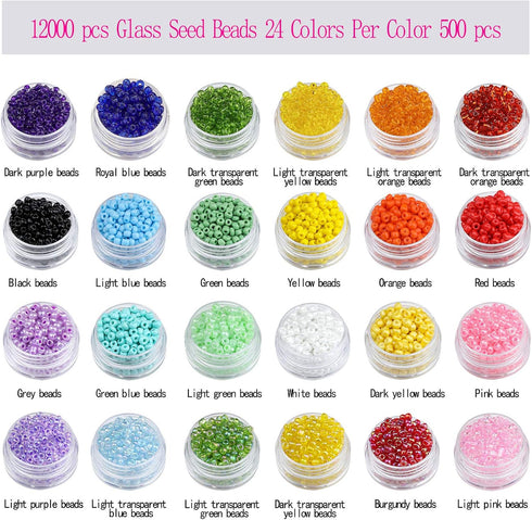 Ybxjges 12000 pcs 3mm Glass Seed Beads 8/0 Small Craft Beads with Jump Rings Lobster Clasp Crimp Beads 2 Roll Elastic String for DIY Bracelets Nec...