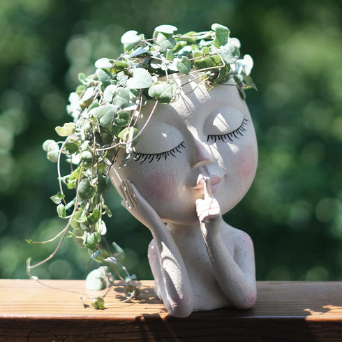 SnugMaker Face Planter Pots Head Planter, Succulent Planters, Face Flower Pot Head Planter for Indoor Outdoor Plants with Drainage Hole Closed Eye...