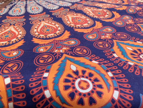 raajsee Round Beach Tapestry Blue Orange Mandala Throw/Boho Hippie Beach Blanket Roundie/Indian Cotton Bohemian Large Round Table Cloth/Yoga Mat M...