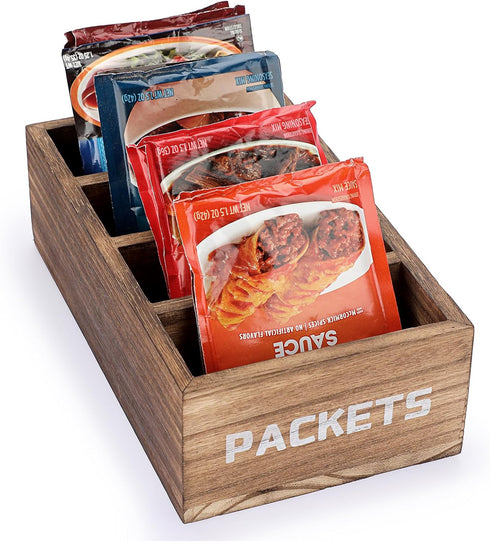 Seasoning Packet Organizer, Food Packet Storage Organizer with 4 Compartments, Wooden Storage Caddy for Kitchen Pantry Cabinet, Farmhouse Kitchen ...