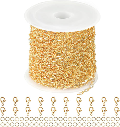 Jabogrii 32.8 Feet Lip Jewelry Making Chains Bulk 18K Gold Plated Brass Chain for Jewelry Making DIY Craft Chain Roll...