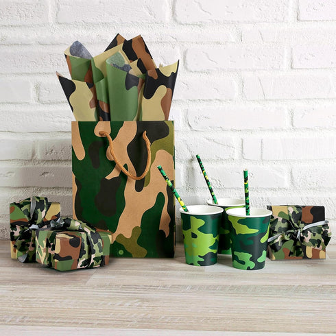 100 Sheets 20 * 14 Inches Camo Tissue Paper for Gift Wrapping, Green Black Camouflage Tissue Paper for Gift Bags for Birthday Camping Themed Party...