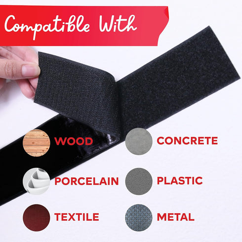 Hook and Loop Tape, Black, 2-in x 10-Ft Industrial Strips with Adhesive Heavy Duty, Indoor/Outdoor Hook and Loop Roll, No Sew Sticky Strips - XFas...