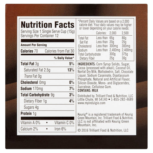 Trilliant Fg013073 Indulgio Milk Chocolate Hot Cocoa Single Serve Brew Cup...