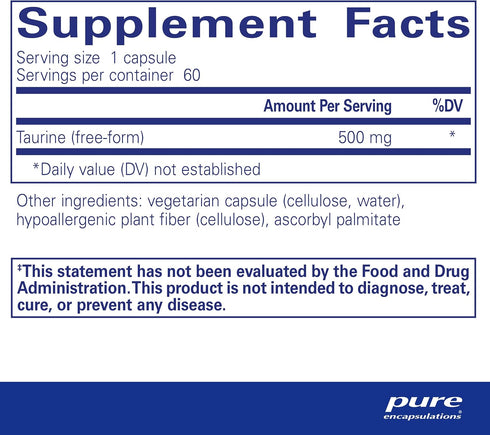 Pure Encapsulations Taurine 500 mg | Amino Acid Supplement for Liver, Eye Health, Antioxidants, Heart, Brain, and Muscles* | 60 Capsules...