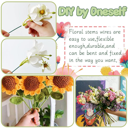 100 Pcs Floral Stems Wire for Paper Flower,14 Inch 2 Gauge Dark Green Floral Stem Wire,Crafting Floral Stem for Flower Arrangements DIY,Bouquet St...