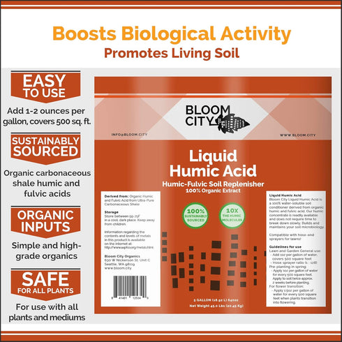 Organic Liquid Humic Soil Health Formula, Great for Houseplants, Gardens and Lawns, by Bloom City, 1/2 Pint (8 oz) Concentrated Makes 30+ Gallons...