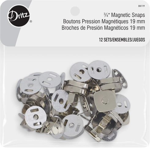 Dritz Square Magnetic Snaps 3/4in Nickel Fasteners, 3/4", 12 Sets...
