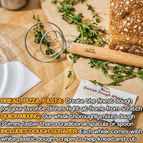 Danish Dough Whisk Bread Mixer - Hook Dutch Pizza Dough Making Bread Mixer Whisk Hooks Accessories Wisks - Great As A Gift...