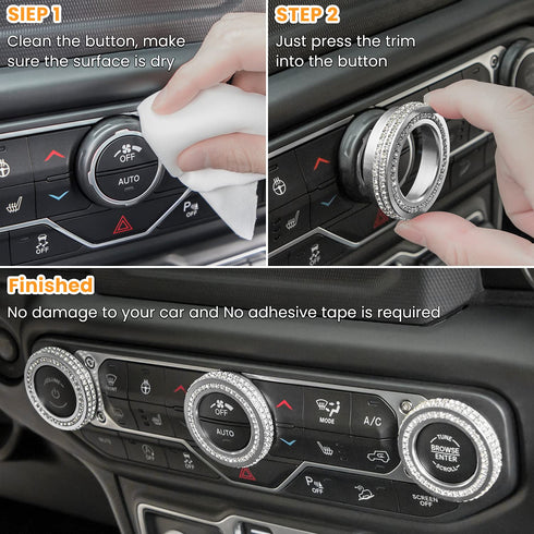 Air Conditioner Switch Knob Cover for 2018-2025 Jeep Wrangler JL JLU Gladiator JT Bling Crystal Rhinestone Button Cover Decoration Twist Ring Trim...