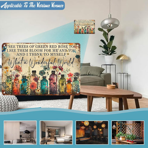 macago Dragonfly What A Wonderful World Flowers Funny Metal Tin Sign Wall Decor I See Trees of Green Red Rose Retro Tin Sign 8 x 12 Inch...