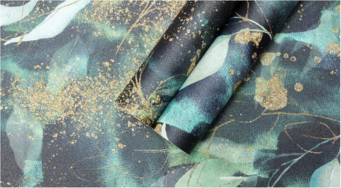 HAOKHOME 93208 Boho Peel and Stick Wallpaper Leaves Branch Removable Black/Green/Matte Gold Vinyl Self Adhesive Mural for Bedroom 17.7in x 6.5ft...