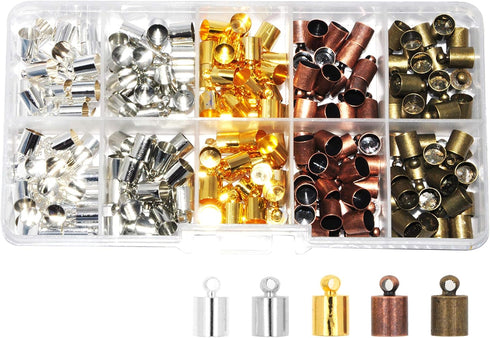 Mandala Crafts Metal Glue in Barrel End Caps, Leather Cord Finding Kit for Kumihimo Jewelry and Tassel Making (6mm End Caps)...