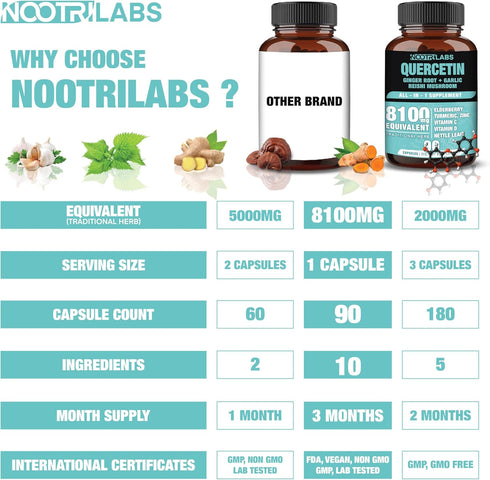 All-in-1 8100mg Highest Potency Quercetin, Elderberry, Turmeric, Reishi Mushroom, Vitamin C, D, Ginger Root, Zinc, Nettle Leaf - Immune, Energy, A...