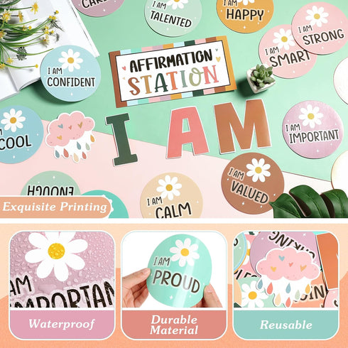 Frienda Boho Affirmation Station Bulletin Board Set Motivational Posters Classroom Mirror Growth Mindset Decor Positive Affirmations Accents Cutou...