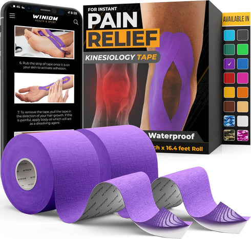 Kinesiology Tape-Incredible Support for Athletic Sports and Recovery+Free Taping Guide-Uncut 2 inch 16.4 feet Roll (Indigo Purple (Pack of 2) + Fr...