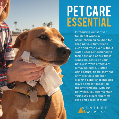 Venture Wipes Happy Paws - Natural Pet Wipes for Dogs and Cats - Biodegradable Grooming Wipes for Paws, Eyes, Ears, Glands, and More - Large Clean...