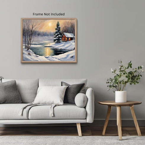 Posterizer 1 pcs-old farm house in snowy winter nature-in oil painting style-11-Landscape & Nature Art-Living Room Bedroom Decor- unframed wall ar...