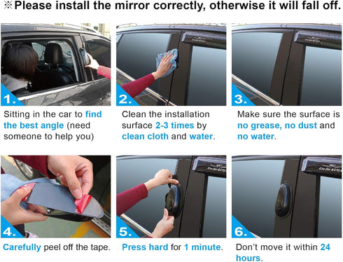 Car SUV Side View Mirror Wide Angle Blind Spot Mirror Auto Exterior Rearview Mirrors With Convex Clean Surface Stick on B-Pillar for Rear Seat Pas...