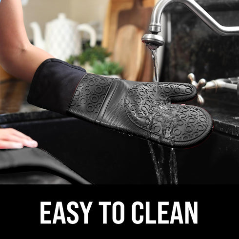 HOMWE Extra Long Professional Silicone Oven Mitt, Oven Mitts with Quilted Liner, Heat Resistant Pot Holders, Flexible Oven Gloves, Black, 1 Pair, ...