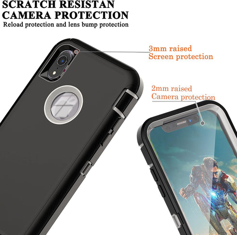 YmhxcY for iPhone XR Case Shockproof Dropproof Dust-Proof Drop Proof 3-Layer Durable Phone Case Heavy Duty Protection Phone Case Cover for Apple i...