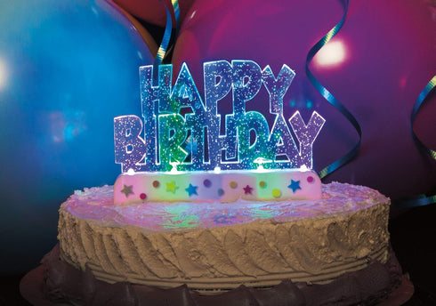 Dazzling Flashing Happy Birthday Cake Decoration - 3.25" x 4.75" (1 Count) - Perfect Celebration Centerpiece...