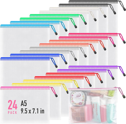 Umriox 24 Pack 12 Colors Small Zipper Pouch, Mesh Bags with Zipper, Zipper Bags for Puzzles Board Games and Office Supplies Travel Accessories...